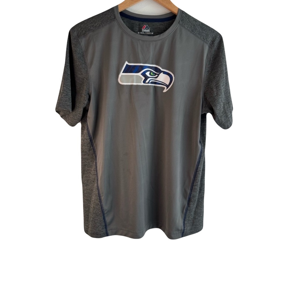Seattle  Seahawks  Men’s  Medium  Gray  Majestic  Logo  T  Shirt  Sporty